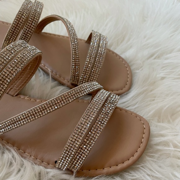 Square Toe Rhinestone Criss Cross Strap Sandals - Picture 12 of 16
